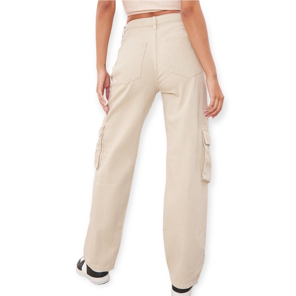 Sand Cargo Pocket Detail Baggy Boyfriend Jeans - Picture 5 of 5